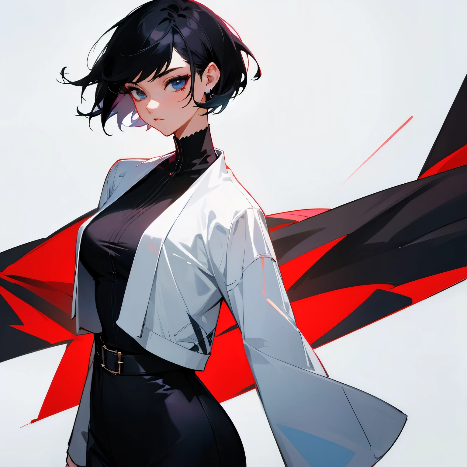 Female, beautiful, short black hair, has a tattoo on her neck, elegant clothes, cool, stylish, high image quality
