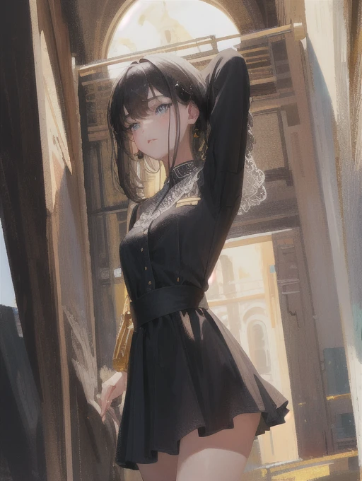 ((masterpiece, highest quality, Super detailed, High resolution)), alone, beautiful girl, shining eyes, perfect eyes, , black white gold theme,