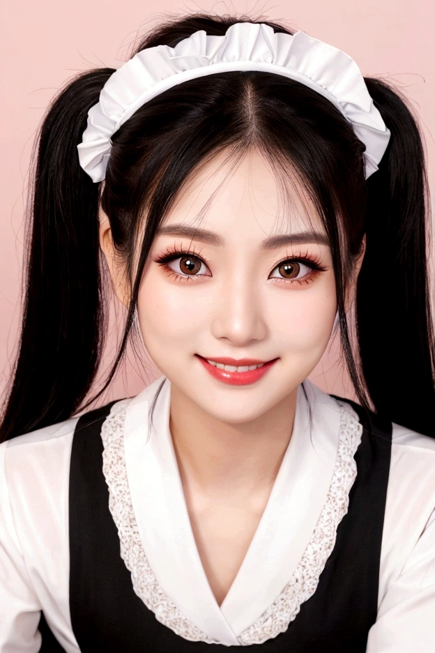 Highest quality, Black Hair、ponytail、Ultra HD,8K,Fine details、Super detailed、Full body image、Japanese、23 years old、157 cm、Iris、 makeup、D Cup、cute、Big eyes、round face、Red and white waitress、American、looking at the camera、smile