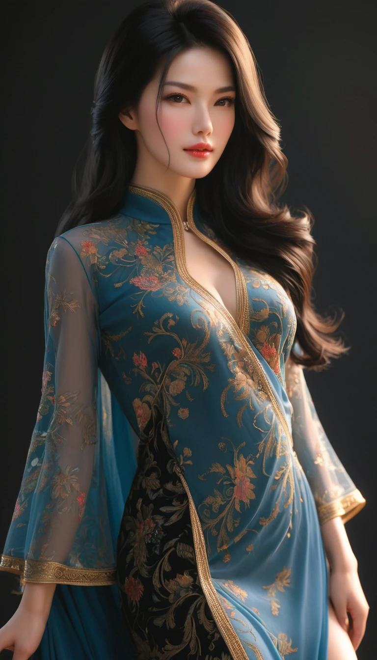 ((最大16K解像度のmasterpiece:1.6)),beautiful,Highest quality,Absolutely wonderful,Very detailed,Ultra-high resolution,masterpiece,Realistic,Realistic,Increased depth of field,Cinematic Light,
One elegant mature woman, Long black hair,beautiful顔,Very detailedな顔の表現,Face with a gentle expression,Transparent white skin,Very delicate skin texture,Great proportions,Anatomically correct body,
Elegant high slit dress,Gorgeous colors,Gorgeous and detailed pattern,Beautifully detailed pattern,Detailed cloth texture,
Black Background,
Focus on the upper body,((Face close-up:1.5)),