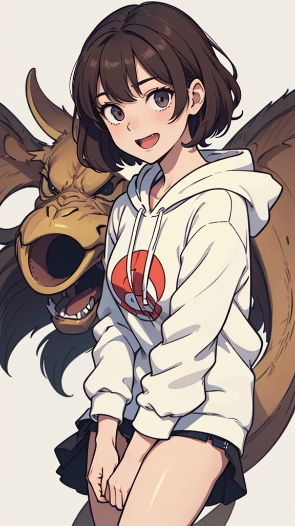 (((masterpiece, best quality, ultra highres, 1 girl, solo, no background))), super detailed skin and face and eyes and finger, beautiful japanese woman, small breasts:1.5, skinny, light brown hair, white background, very short curly pixie hair, (an illustration of girl), Knee shot, Generate with illustrations, Various expressions, Various poses, Please draw the entire character within the frame, ensuring that the head, arms, and legs are not cut off. The background should be simple, with the character positioned centrally, outline, anime, hoodie, laugh, boyish,