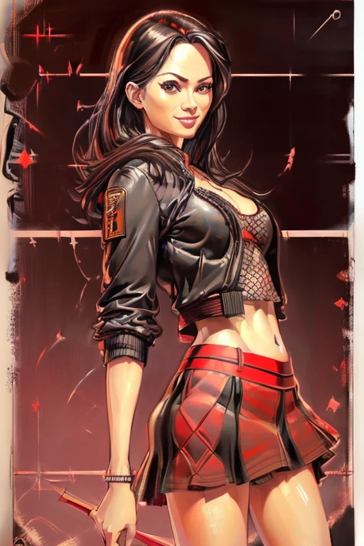 (rule of thirds:1.4),((hyper-realistic illustration:1.4)). Pretty 27 yo Chinese woman, Short, beautiful figure, cute butt. (smile), Jacket, blouse, ruffle skirt, fishnets, high heels. Masterpiece, best quality,(highly detailed:1.2),(detailed face and eyes:1.2), depth of field, 8k wallpaper, natural lighting, core shadows, high contrast, bokeh.
