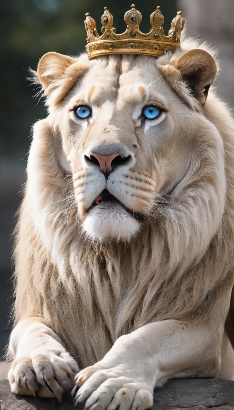 White lion with blue eyes and crown