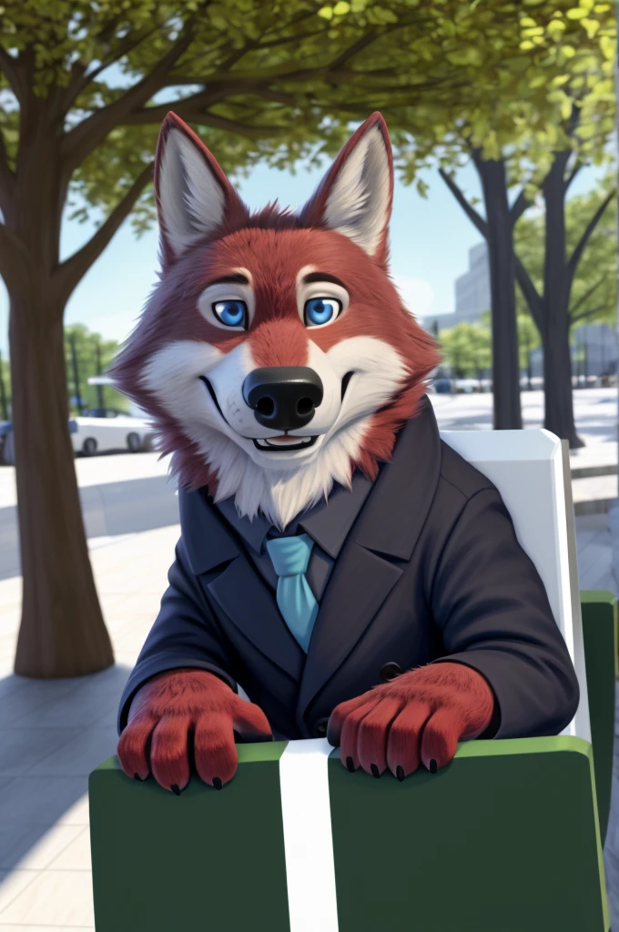 Ivan Wolfbach (сотрудник Аэропорта Domodedovo),high,Beautiful,slim,24 years,wolf, red fur,high Beautiful wolf, 24 years,(red body:1,3),beautiful blue eyes,Domodedovo, Russia, Аэропорт Domodedovo,gray shirt, green tie, black trousers,Dog, wolf, detailed fur, a male, antro, paw pads, finger claws, per viewer, 5 fingers, paws, 5 fingers, day, digital photography, soft focus, Good mood на приеме,sitting in the dentist's office, Photorealism, realistic , Photorealism, digital style, from close walks around the city, Very close to the camera, digital photography, positive smile, Good, mood, green tie, dental treatment in hospital, they don't see well, pilot patch, 4 yellow stripes on sleeves,
masterpiece, Best quality, ultra realistic, 8 k)