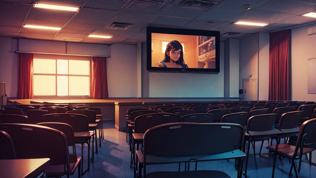 Comic book style no human, auditorium, classroom, high-tech, 8k,