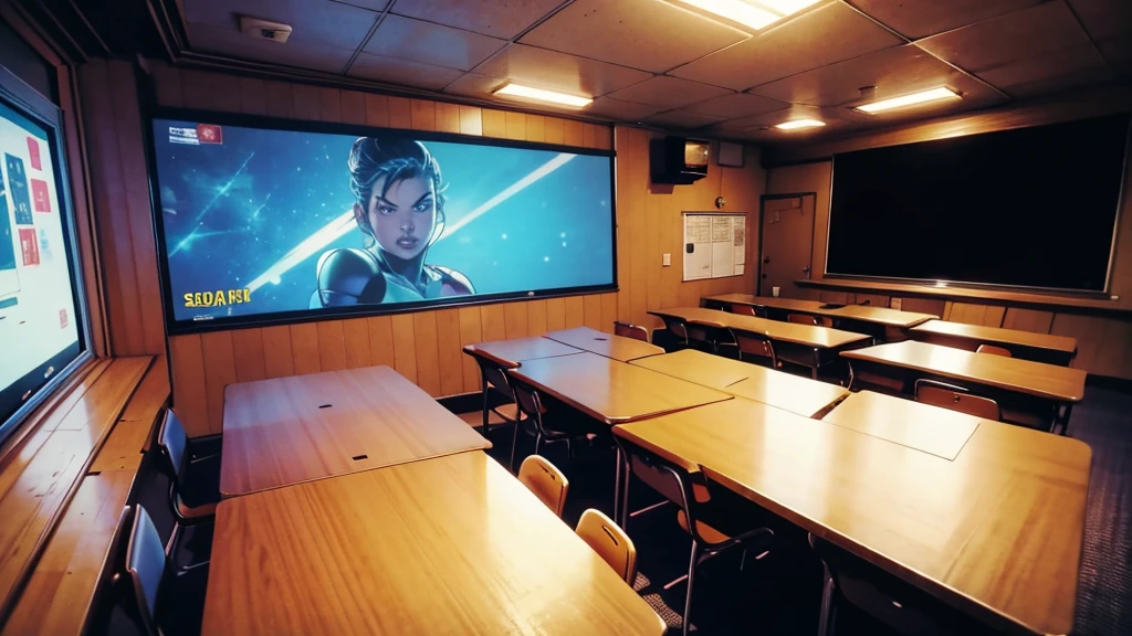 Comic book style no human, auditorium, classroom, high-tech, 8k,