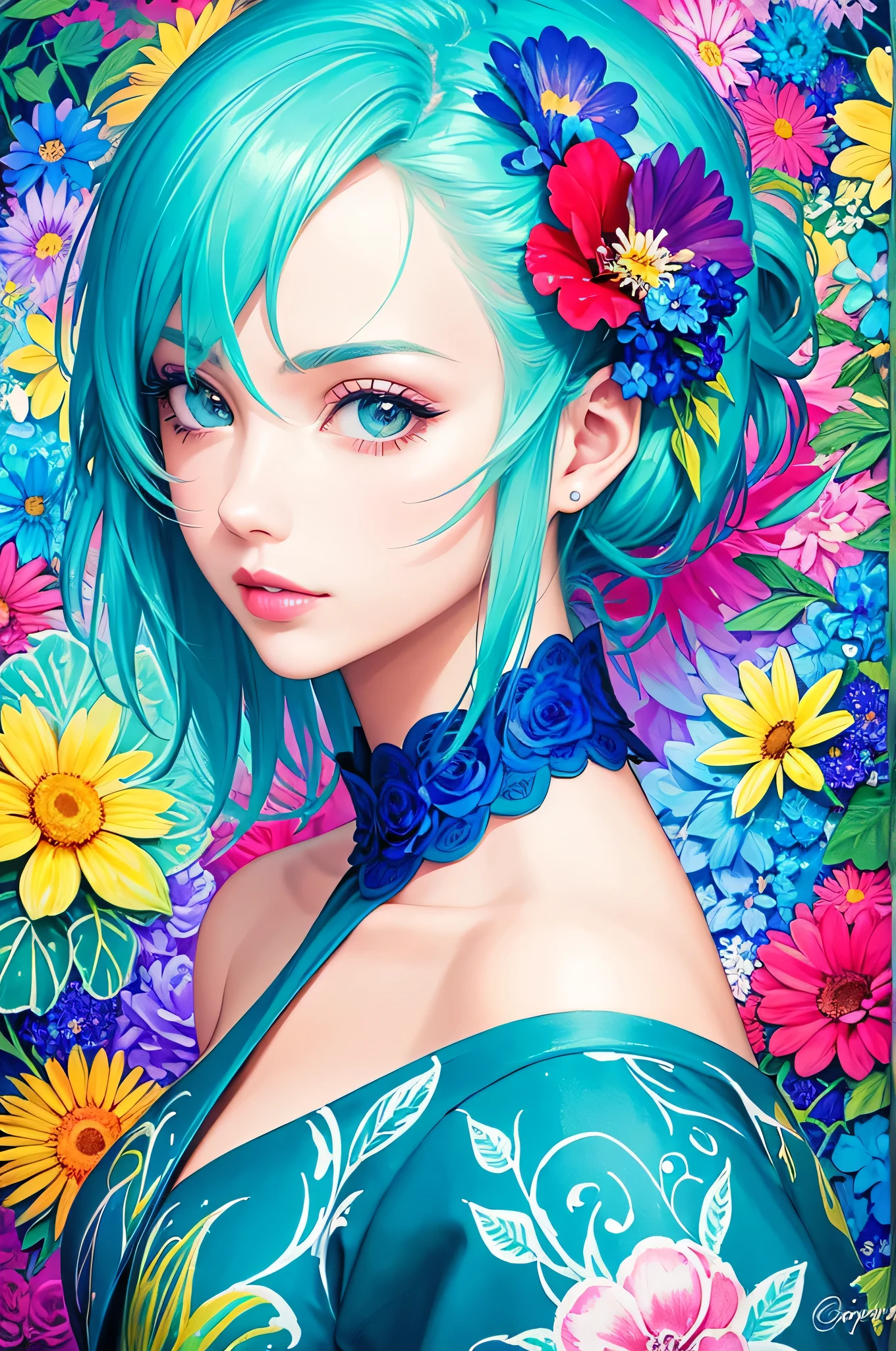 Mika Pikazo Style、(((stylish fashion))), 8K Quality、Intense watercolor, Detailed watercolor art, Watercolor splash, Surreal, avant-garde pop art, Beautiful and expressive paintings, Beautiful artwork illustration, Very colorful tones, wonderful, Cool beauty, highest quality、Official Art, Vector art, Stylish design, (((The most beautiful girl))), Lips in Love, (((highest quality))), HDR, ((detailed)), (((Doodle Art)), ((masterpiece)), ((Super detailed)), (((Colorful flowers))),(((Stylish))), Harbor View Hill