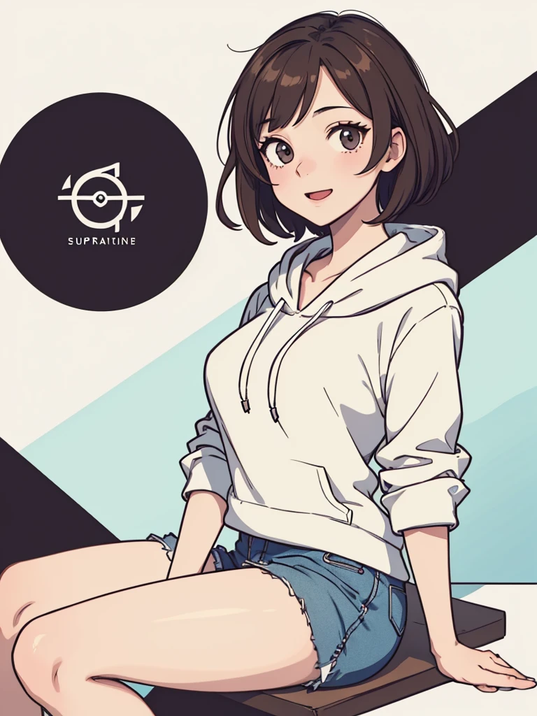 (((masterpiece, best quality, ultra highres, 1 girl, solo, no background))), super detailed skin and face and eyes and finger, beautiful japanese woman, small breasts:1.5, skinny, light brown hair, white background, very short pixie hair, (an illustration of girl), Knee shot, Generate with illustrations, Various expressions, Various poses, Please draw the entire character within the frame, ensuring that the head, arms, and legs are not cut off. The background should be simple, with the character positioned centrally, outline, anime, hoodie, laugh, boyish,