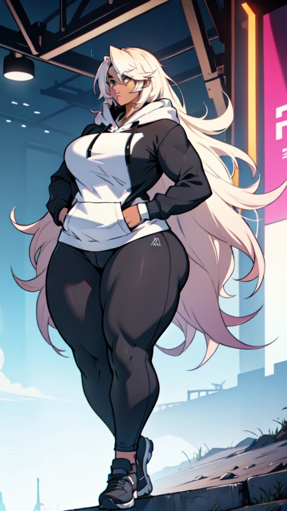 extremely long hair perfect anatomy 1 girl tall solo curvy ((muscular)) hoodie leggings toned body