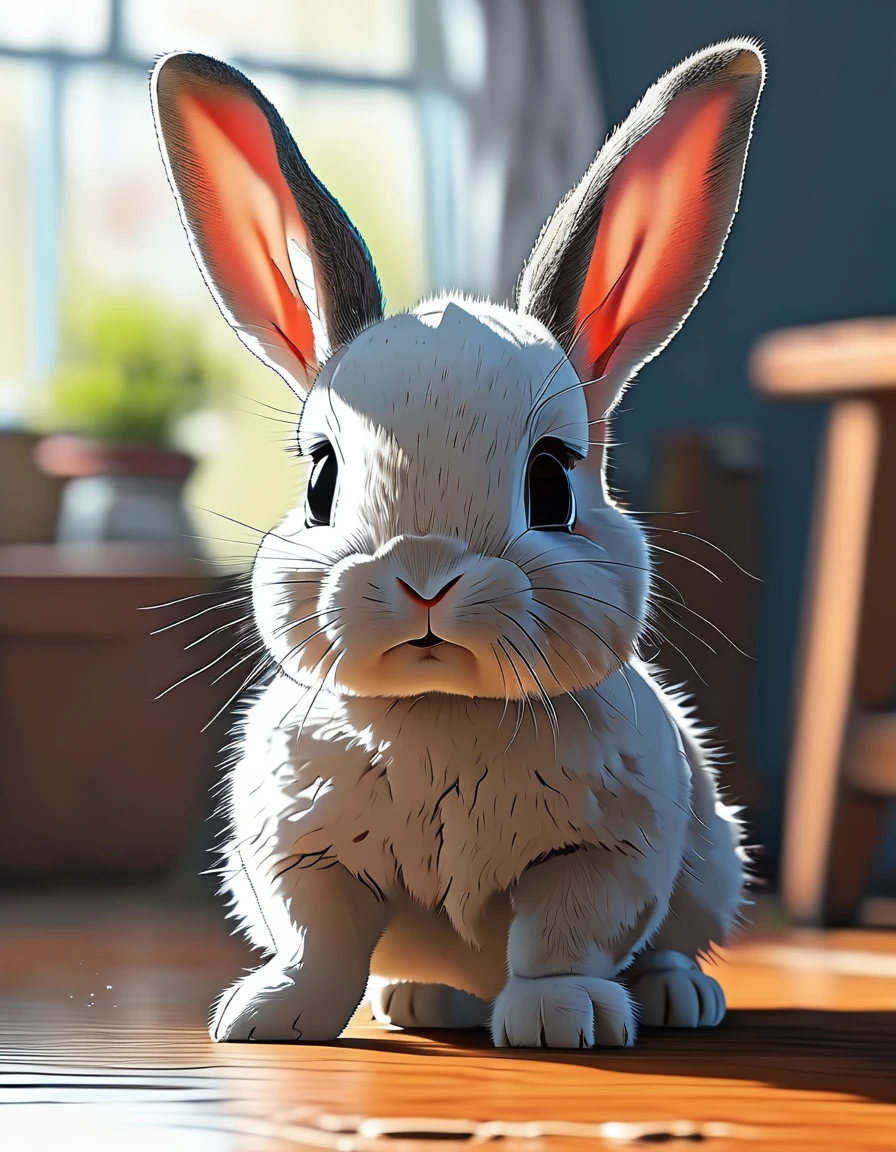 A cute baby rabbit facing forward（A little anime-like）