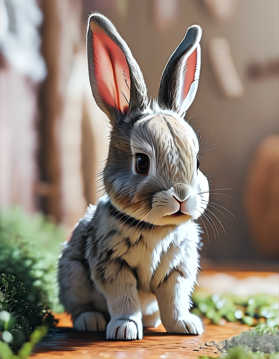 A cute baby rabbit facing forward（A little anime-like）