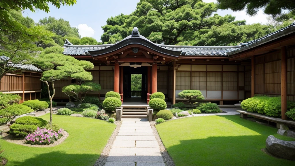 Japanese countryside、Stunning garden、Daytime、sun、wind chimes、Veranda