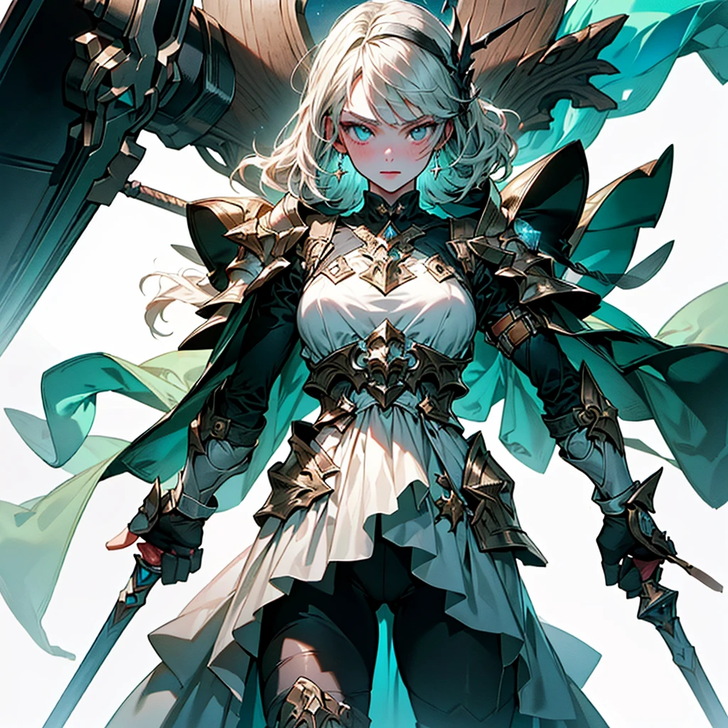 (((masterpiece, best quality, high detailed, 8k))) Design a layout showcase Gaming character, (1girl). Gold|White clothes, stylish and unique. ((showcase weapon:1.4)), celestial bow. (masterpiece:1.2), (best quality), 4k, ultra-detailed. (Step by step design, layout art:1.5), (luminous lighting, atmospheric lighting). celestial archer, ((glove full hands)), (((revealing clothes:1.3))), vambraces, armored legwear, (((full_body_shot:1.4))). {In a starry sky}.