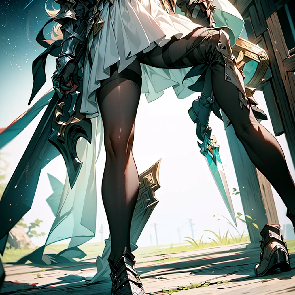 (((masterpiece, best quality, high detailed, 8k))) Design a layout showcase Gaming character, (1girl). Gold|White clothes, stylish and unique. ((showcase weapon:1.4)), celestial bow. (masterpiece:1.2), (best quality), 4k, ultra-detailed. (Step by step design, layout art:1.5), (luminous lighting, atmospheric lighting). celestial archer, ((glove full hands)), (((revealing clothes:1.3))), vambraces, armored legwear, (((full_body_shot:1.4))). {In a starry sky}.