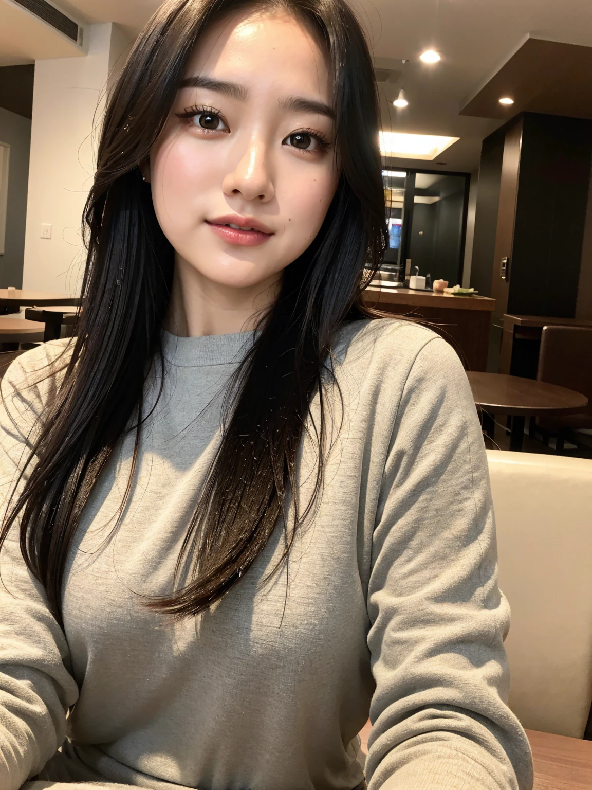 (Tabletop:1.3), (8K, Realistic, RAW Photos, Highest quality: 1.4), Japanese, (One Girl), Beautiful Face, (Realistic Face), (Black Hair), Beautiful hairstyle, Realistic eyes, Beautiful attention to detail, (Realistic Skin), Beautiful Skin, Charm, Ultra-high resolution, Surreal, Very detailed, Golden Ratio,.)、One girl、cute、Laughter、Mouth closed、Beautiful details、Beautiful nose down to the last detail、Esbian all over、Wet your hair、Giant Dalcefo、pork、、Thighs Thighs Thighs Thighs,Upper Body