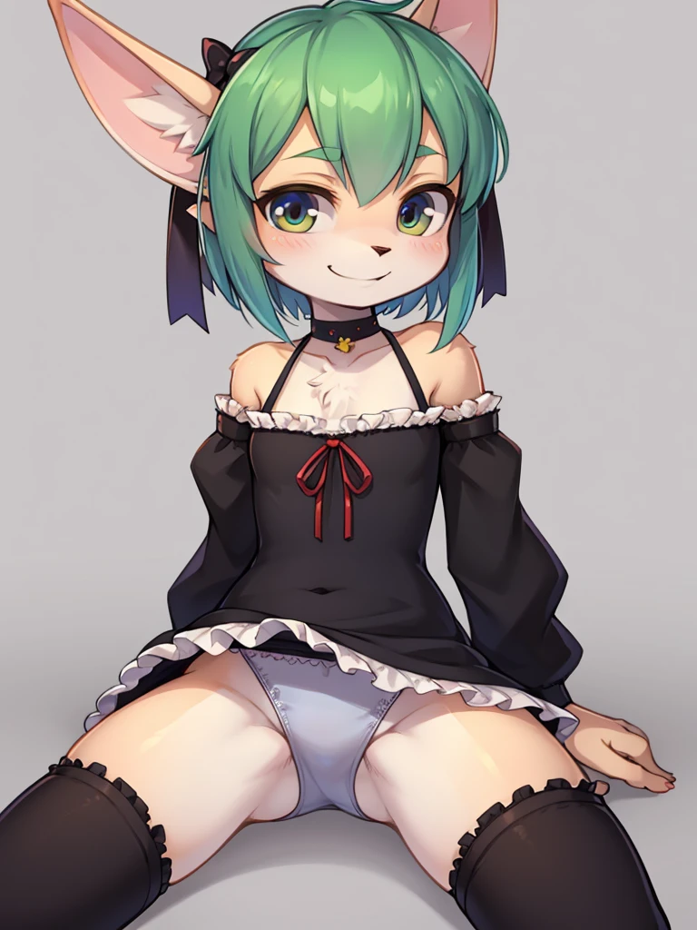 Naughty skinny small fairy , Simple design Frilly dress , Pixie Cut , A mischievous smile , sneak peek , Straddle on a cucumber