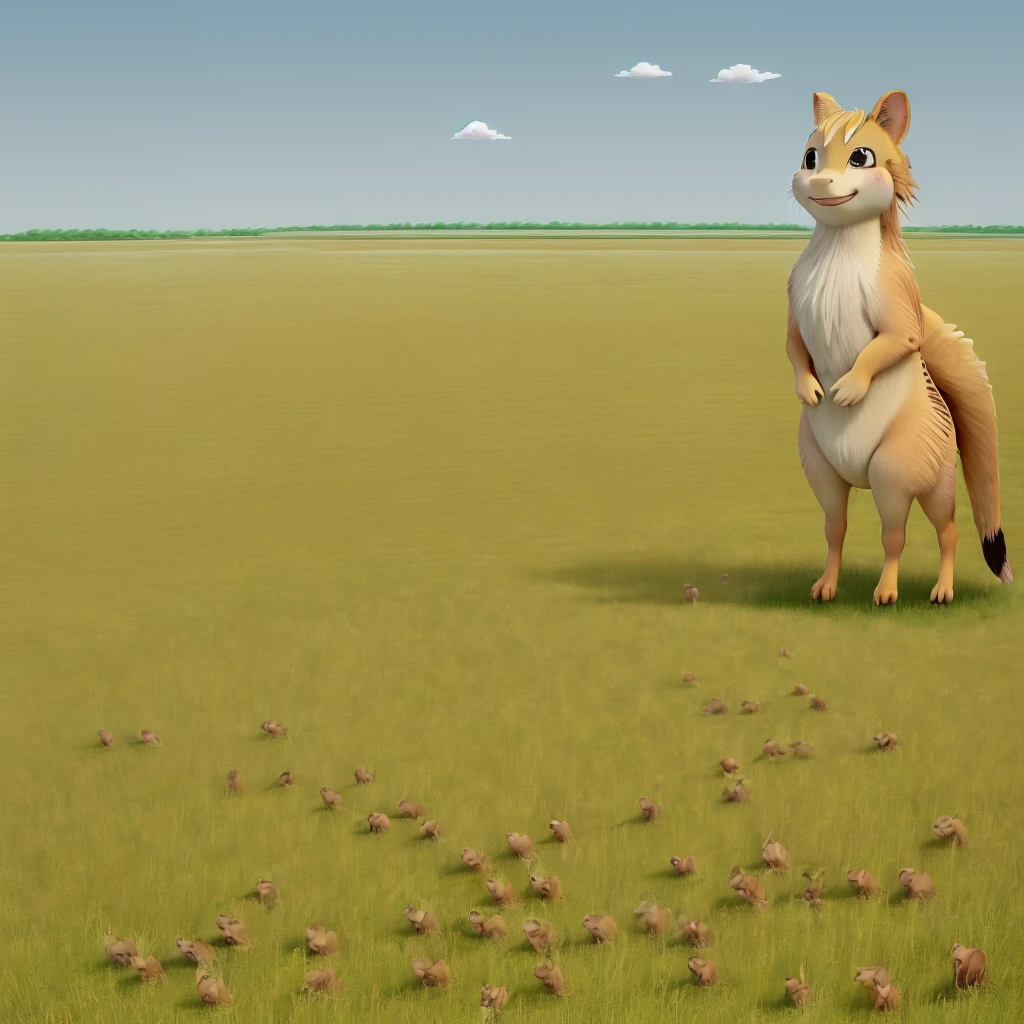 癒し系の動物がprairieで戯れている。 smile prairie Lots of animals Looking at it is soothing。美しい緑のprairieが癒される。Animals also provide healing