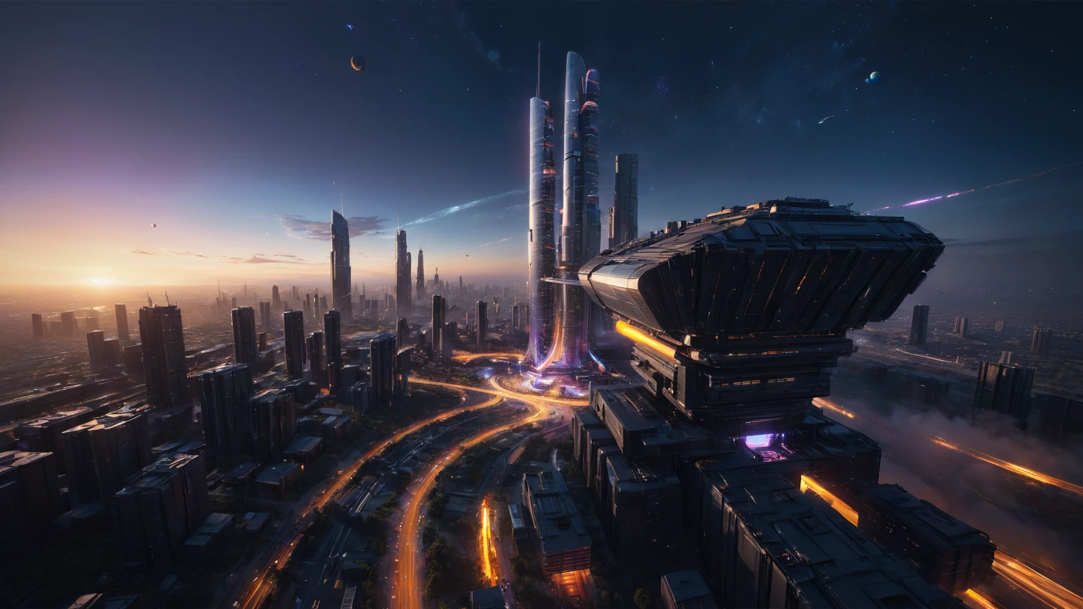aerial view. brightly colored abstract image of a space station with a spiral, epic beautiful space scifi, chaotic cinematic space rift, greg beeple, planets colliding, beeple and tim hildebrandt, beeple and jean giraud, end of the universe, galaxy space sci-fi, ringworld, by Mike "Beeple" Winkelmann. Matrix style, (((((Matrix cascading code))))), (((((a futuristic twin tower skyscraper with a unique twisted design))))), (((((OLED GUI interfaces in the building))))), at night, (((((1girl, solo))))), photo realistic, (((large-breast:1.2 slim body, cleavage))), (((off broken mini sling-shirt and black sling bra, extreamly short pleated miniskirt exposing panty))), (((((running pose))))), (((((matrix style black sunglasses))))), ((((((((((aiming with a short gun)))))))))), (((((looking at camera))))), (((very low view))), (((((half-body thigh level medium shot))))), (((cinematic lighting))).