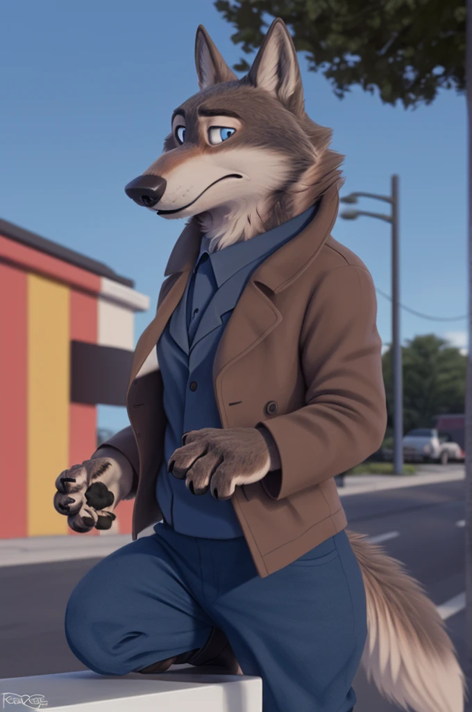 Emilia (Zootopia), wolf, Gray Fur, (brown body:1.3), Blue eyes, Zootopia, draw up,pomade, dressed,blue jacket,shirt,blue pants,high-heeled sandals, female breast,canine, wolf, detailed fur, Female, second, paw pads, finger claws, At the viewer, 5 fingers, paws, 5 fingers,goes to a woman&#39;shoe shop and chooses heels,mood,open mouth, cameras with flash, loving husband,two children,close to the camera,holding high heel sandals, 
BREAK from nextel, for dating, by xenoforge, (difficult, high detail, film photography, soft focus, RAW, fluororealism, realistic, photorealistic, digital style, Subsurface scattering,in a woman&#39;shoe shop, 
masterpiece, Best quality, ultra realistic, 8 thousand.)