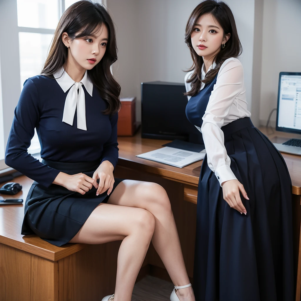Office Lady,navy blue,Best,navy blue,Tight Skirt,white,Long sleeve blouse