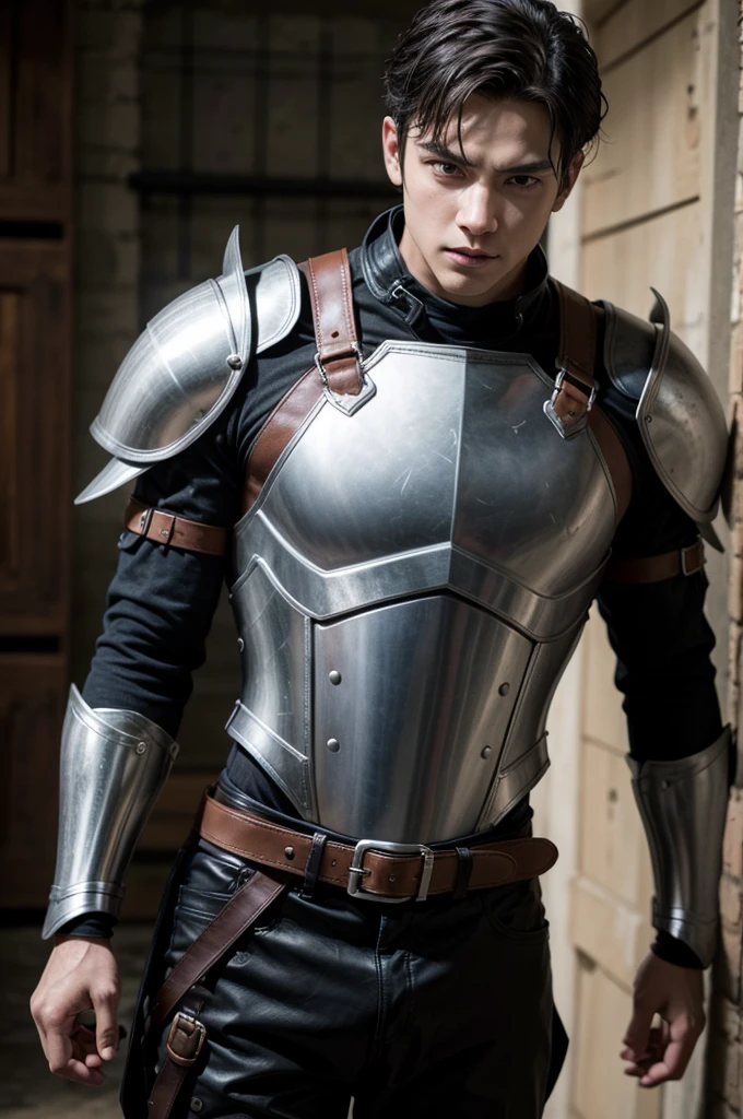 Make him wearing a leather armor