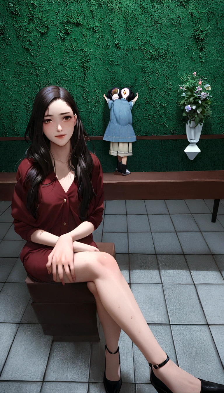 there is a woman sitting on a bench in a room, she is about 20 years old, she is about 20 years old, young man in his 20s, about 20 years old, 20 years old, 20 years old, she is about 2 5 years old, he is about 20 years old, he is about 20 years old