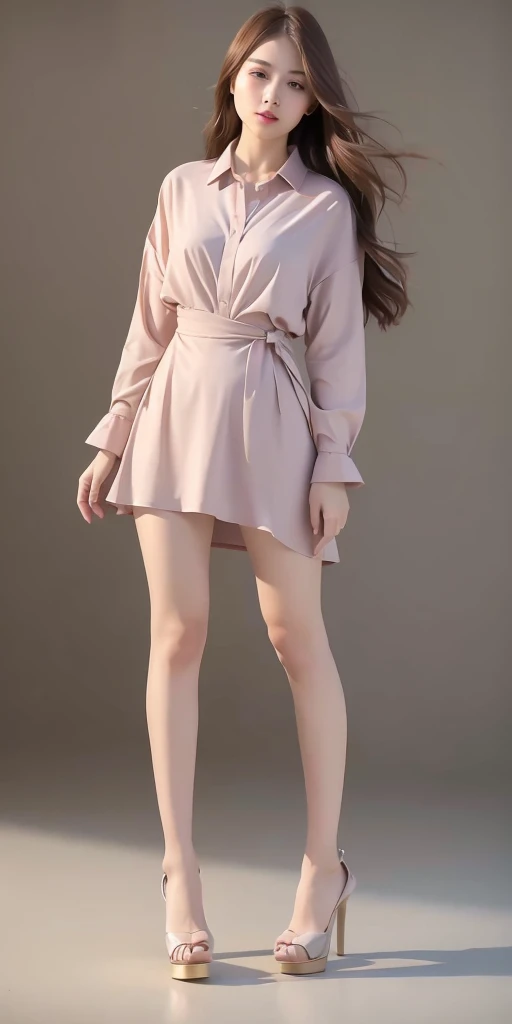 mix4, 20d, solo, long_hair, shirt, dress, high_heels, full_body, look_at_viewer, (8k, RAW photo, best quality, mastery:1.2), (realistic, photo-realistic:1.37), professional lighting, photon mapping, light energy transfer, physically based rendering,