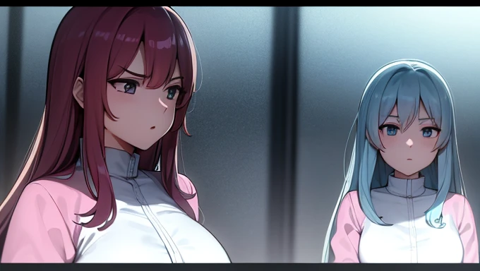 a masterpiece photo of 3 beautiful plump cyan-haired sisters with long voluminous hair, cyan haired sisters, different hair colors, matching hairstyles, hazel eyes, big And round bust, matching uniforms, serious, flat color, same height, organized pose, back to back, best quality, 4k, 8k, highres, masterpiece:1.2, ultra-detailed, realistic, photorealistic, photo-realistic:1.37, HDR, UHD, studio lighting, ultra-fine painting, sharp focus, physically-based rendering, extreme detail description, professional, vivid colors, bokeh