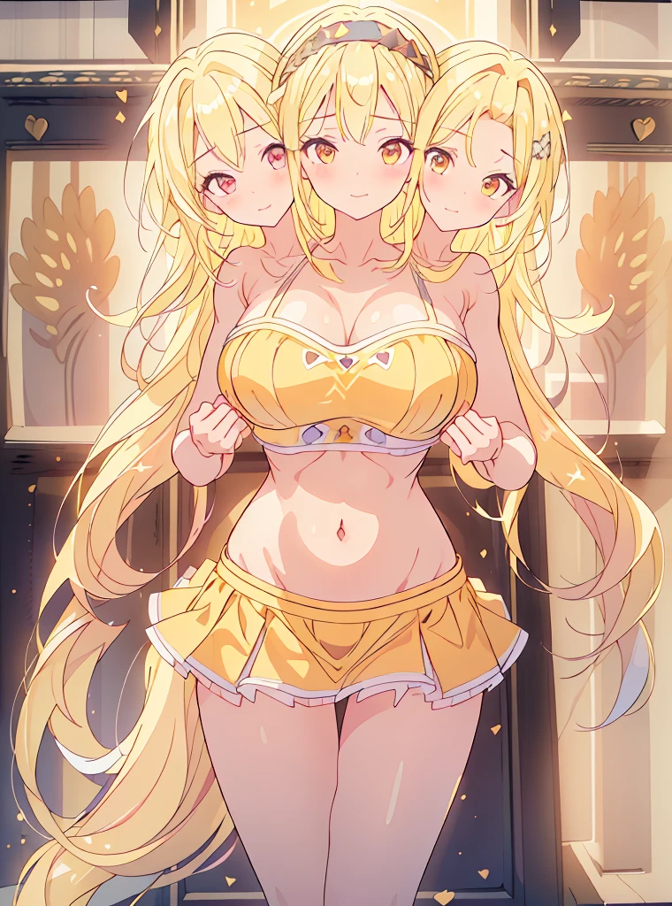 (masterpiece, best quality), best quality, (ultra-detailed), (3heads:1.5), 1girl, (ringo:1.3), masterpiece, best quality, ultra quality, ultra resolution, ultra detail, orange top, crop top, ((stomach)), midriff, ((groin)), yellow skirt, normal ears, shackles, blonde hair, very long hair, wavy hair, sidelocks, red eyes, parted lips, bunny girl, sweat, cute, toned belly, hand on own chest, eyelashes, (24 year old woman:1.3), (masterpiece:1.5), (best quality:1.5), (beautiful detailed), extremely detailed CG, extremely delicate and beautiful, depth of field, (finely detailed face), (perfect details:1.2), (mature female:1.3), wide pelvis, slender, large veiny breast, 16k resolution, highres, high quality, high definition, extremely detailed, masterpiece, blonde hair, long hair, alluring presence, braid, short skirt, close up, very big tits, huge tits, young, short hair, rabbit ears, bunny ears, brown patterned newsboy cap,
