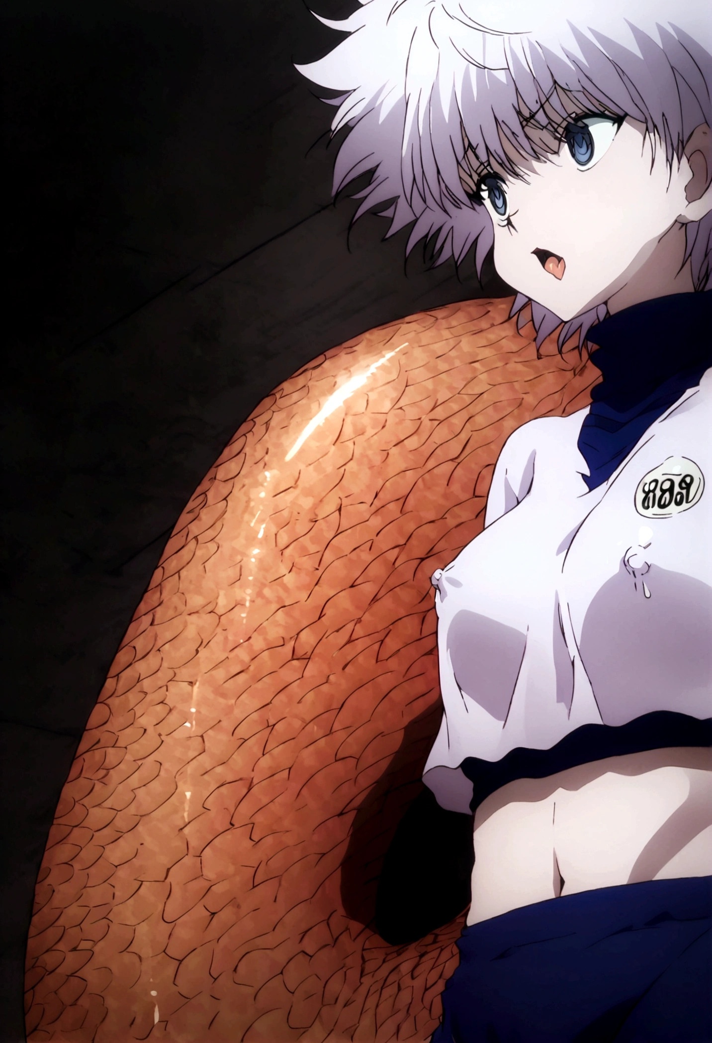 killua ahegao nipple lactating crop top and lamia body 