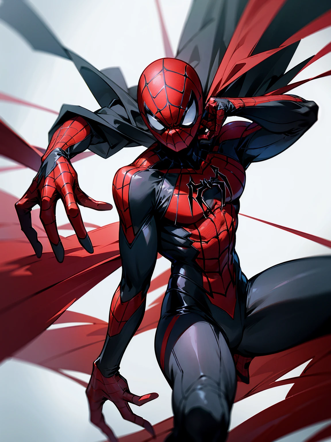 1male,black hair, red and black spiderman suit