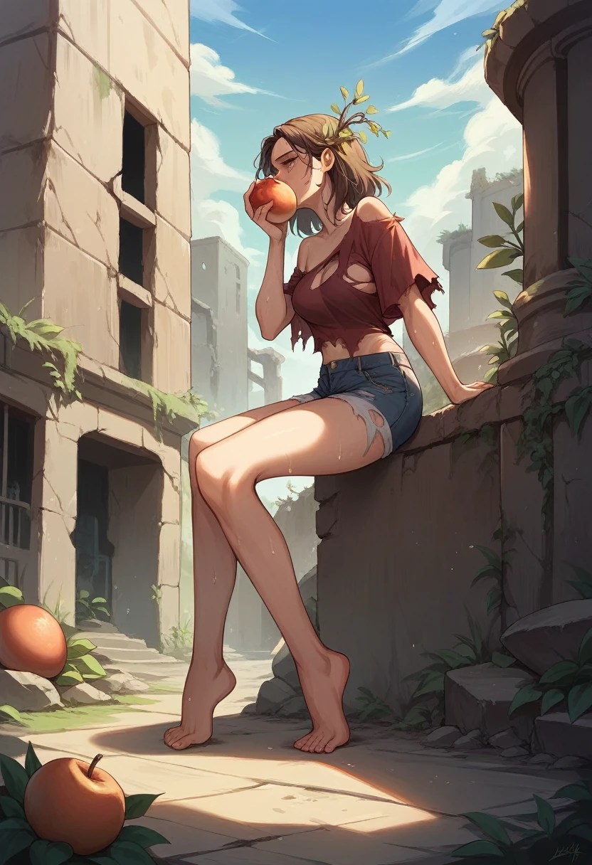 Exquisite (slim) a thin, tender girl of 16 years old with a perfect gentle face of the southern type (with short dark burgundy hair) with freckles (with ruby earring) in the rays of the rising sun, naked with tender bare breasts with pink swollen nipples ((barefoot)) ((in an unbuttoned open burgundy shirt over a naked body and in small burgundy panties)) (on the veranda in the garden) Drinks ((coffee)) and looks at the flowers, in watercolor style, discreet light shades, Flares, (imitation of film photography), against the sun, a lot of sun glare, light fills the frame, olive and grape groves, strong wind, Brick Road, high image quality, Maximum detail, sunset lighting, Warm evening shades, (warm golden and olive sunset light), big space eyes, olive and grape groves, Brick Road, ((чашки с coffee и coffeeйники у домика)), (brick house), (coffee)