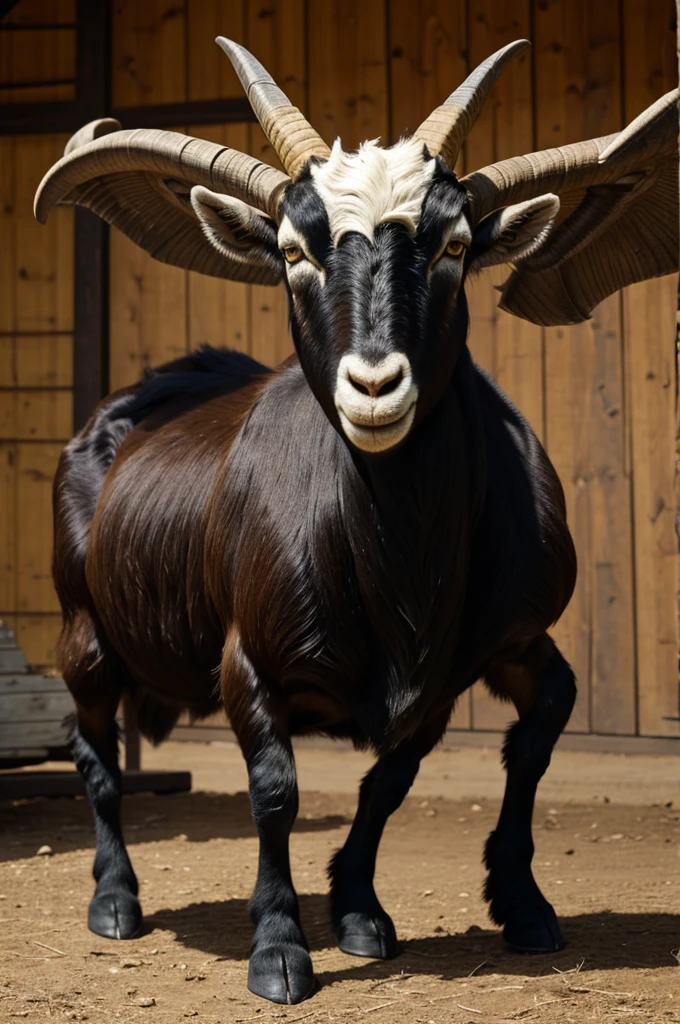 Being goat-legged, muscular, goat face and wings of fire