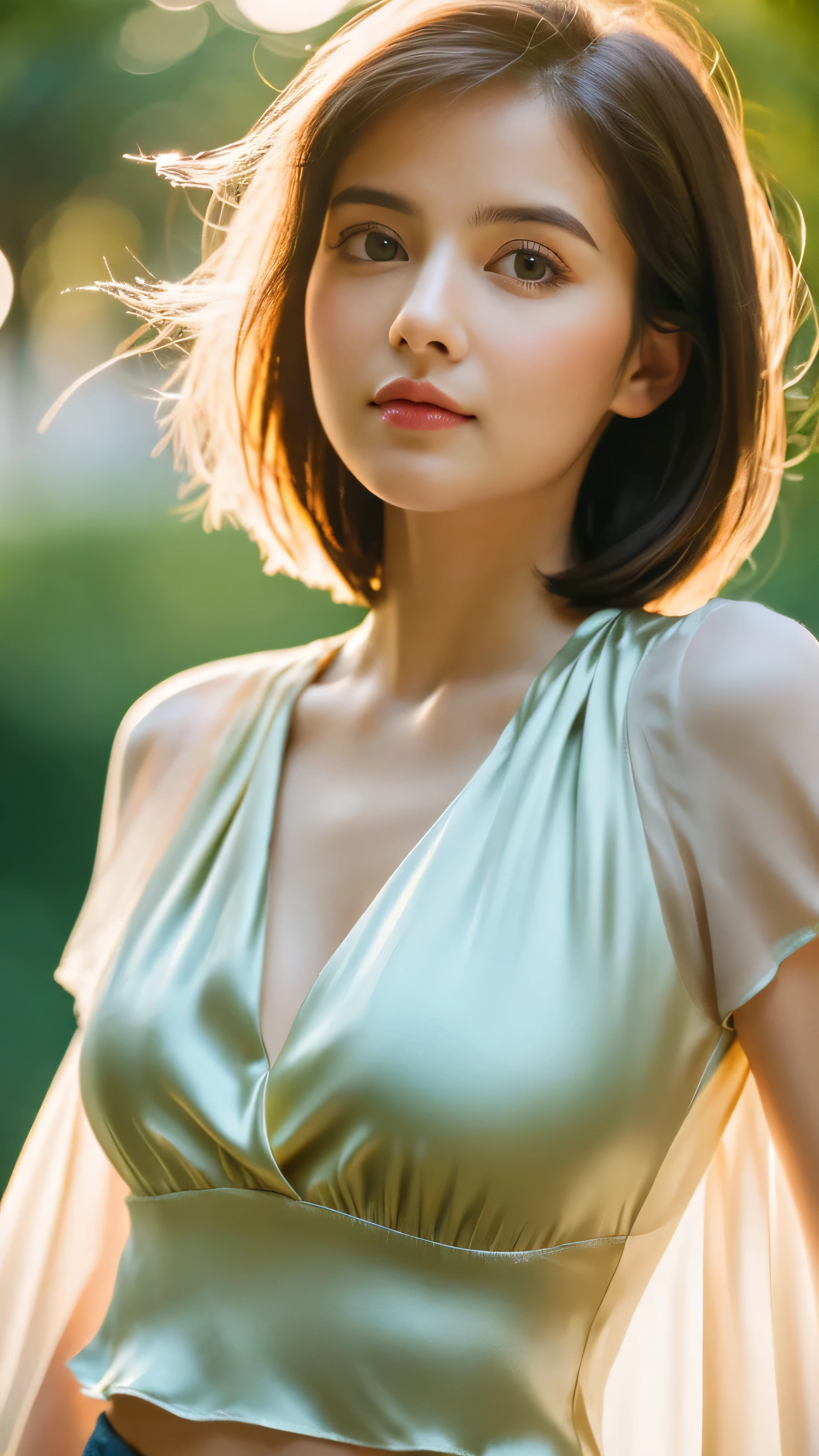 (Random Nationality):1.5, masterpiece, Highest quality, 8K, 20th Generation, (Large Breasts:1.2), cute, alone, sad, close, cute, Girlish, Delicate girl, Pure beauty, RAW Photos, Professional photography, Portraiture, Soft Light, Professional Lighting, Backlight, Upper Body, avert your eyes, Sophisticated, Film Grain, (Eyes and facial details:1.0), Beautiful straight hair, Hair swaying in the wind, Silk blouse, Random hairstyle