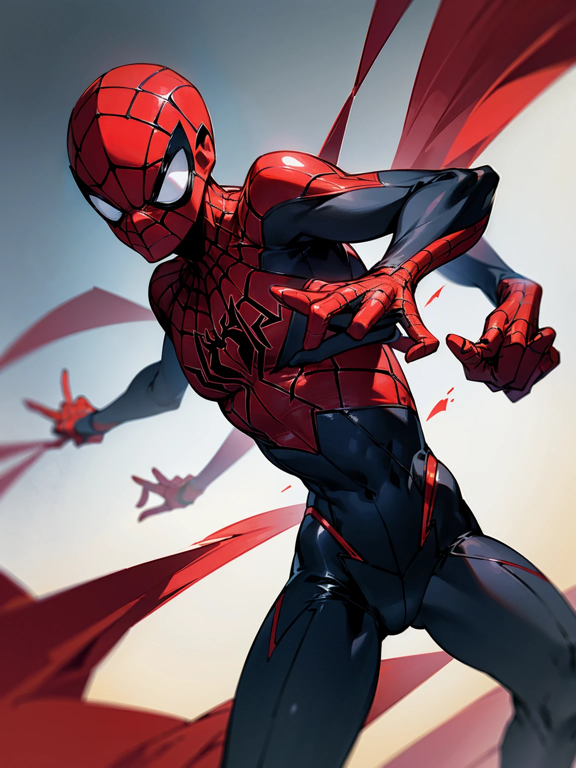 1male, red and black spiderman suit