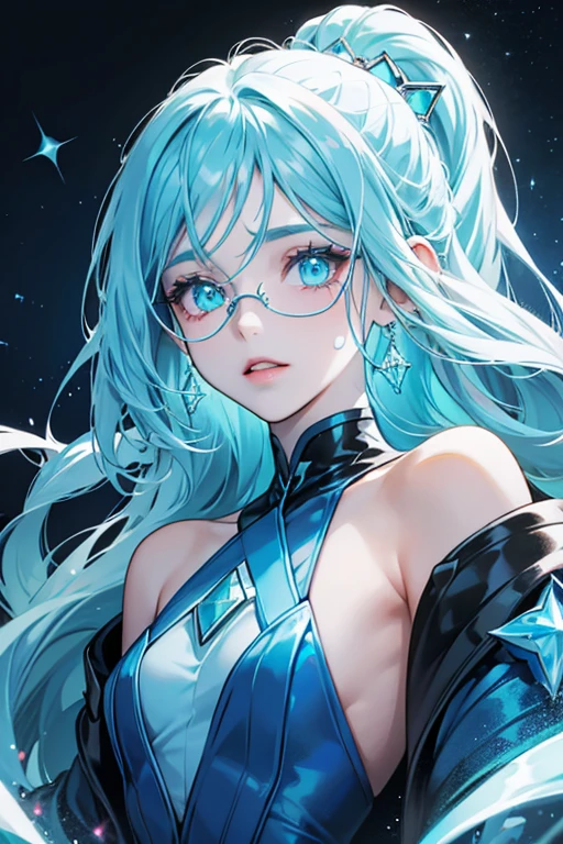 She has the same appearance as her half-sister's akumatized form "Sole Crusher", but with pupil-less glowing very pale cyan eyes and glowing blue diamond glasses, along with small glowing blue diamonds on her jacket and one on each cheek. SPARKLE; GLITTER