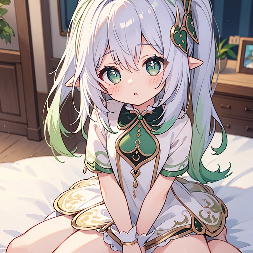 (masterpiece), (best quality), (ultra-detailed), anime style, cute, 1girl, solo, 8k, sitting on bed, detailed beautiful eyes, detailed beautiful lips, longeyelashes, delicate facial features, intricate clothing details, warm lighting, soft pastel colors