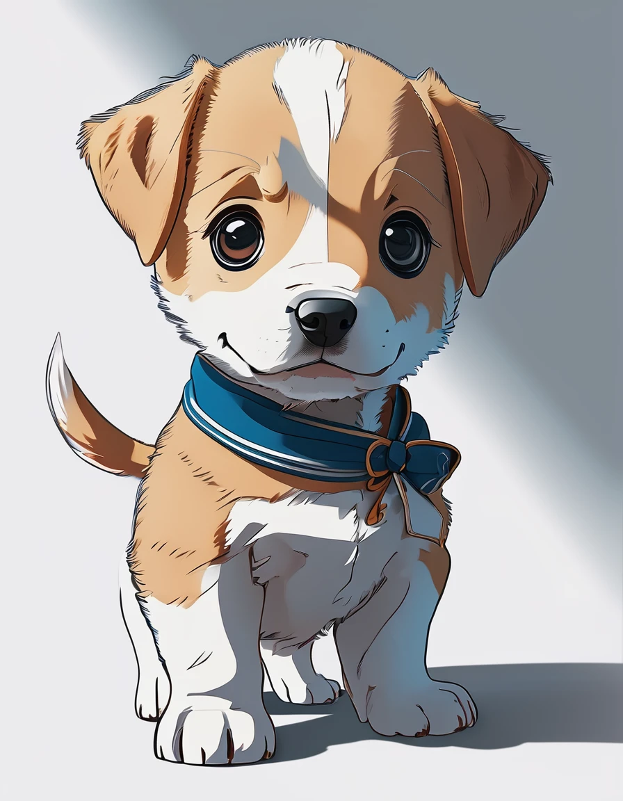 A cute baby puppy standing on two legs facing forward(Make it anime style)