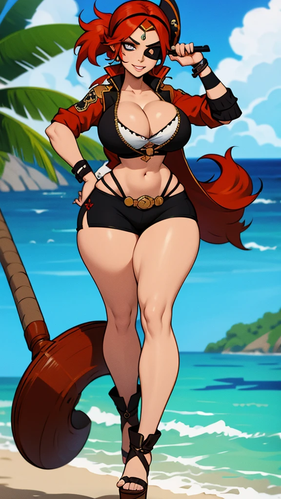 Pirate woman, curvy, Caribbean, red hair, eye patch, pirate headband