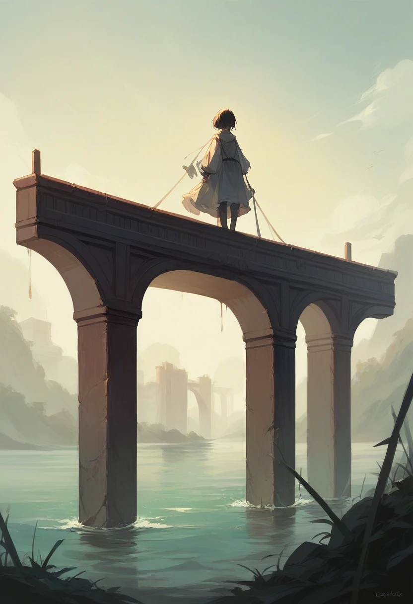 A bridge across the ocean like no other, no pillars, no slings, in the fading sunlight.