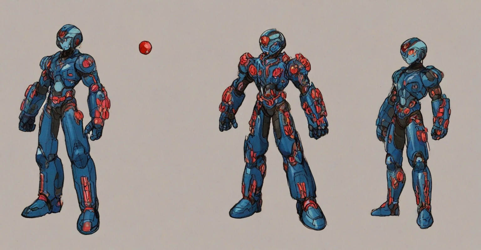 in kinu-sensei artstyle, Kinu Nishimura style, muted pastel colors, 1boy, solo, hardboiled, reploid, dynamic pose, In this image, we see Megaman X, the protagonist from the "Megaman X" series, with a design inspired by his appearance in "Megaman X8". The character is a Reploid, an advanced humanoid robot. He is depicted with a streamlined and sleek design, showcasing a blue and light blue color scheme with red accents. His helmet features a distinctive red gem on the forehead, with integrated ear covers that have red and black details. Megaman X's body armor is composed of futuristic, segmented plates that provide both protection and flexibility. His hands are enclosed in large, gauntlet-style gloves, while his feet are clad in robust, armored boots.
The art style is clean and polished, with smooth shading and crisp outlines that highlight the futuristic design of the character. The overall aesthetic is consistent with the high-tech and action-packed atmosphere of the "Megaman X" series, emphasizing the character's agility and combat-readiness. The illustration captures the essence of a heroic and powerful Reploid, ready to take on any challenge.
**AI Art Prompts:**
- "Megaman X8 Reploid character design"
- "futuristic robot armor, sleek blue and light blue color scheme, red accents"
- "high-tech humanoid robot with segmented body armor"
- "streamlined design, Megaman X, detailed shading and clean outlines"
- "heroic robot warrior, futuristic and agile appearance"
