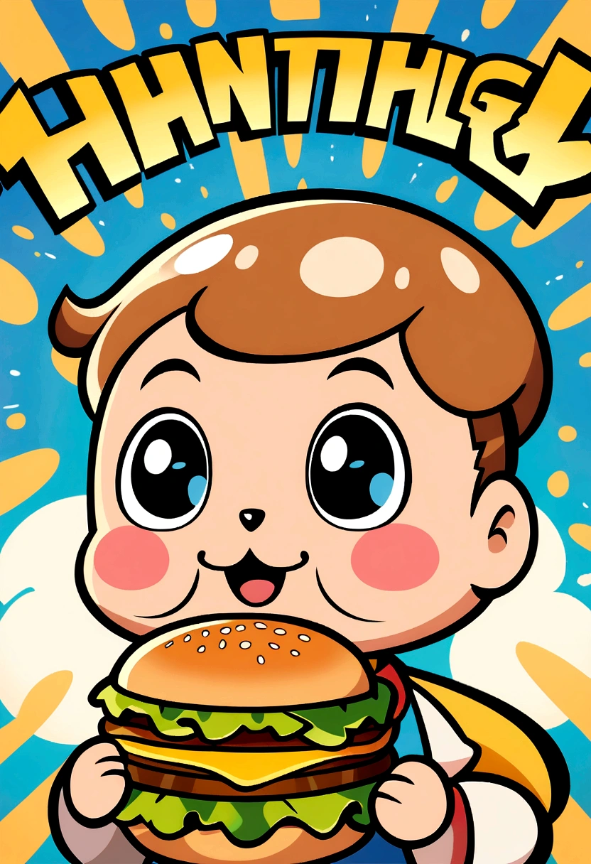 Squirrel holding a hamburger, happy, Cartoon style, Logo style, Cartoon style, Resolution4k,Highly detailed facial features