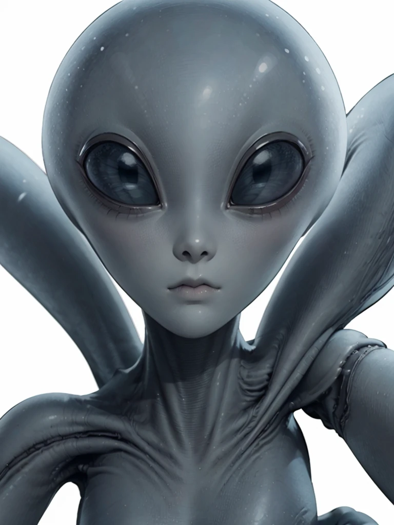 (((Masterpiece))), (high quality),(one alien girl:1.2), ,(innocent smile),5 heads,(Skinhead,Gray aliens,Large, dark, almond-shaped eyes,:1.2),(No hair, no whites, no ears:1.3),(Wearing a silver body-fitting suit:1.2),(Full body portrait,Long Shot:1.5),(The background is a late-night forest.:1.5)