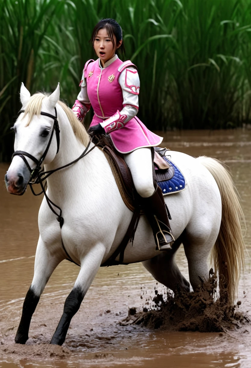 (((masterpiece))),(((Highest quality))),((Tabletop:1.4, Highest quality)), (Realな写真:1.4),
((1 cute girl knight)),rodeo,horse standing,Surprised face,stumble,aggressive,slouch,horse standing, prancing horse in pitfall,cute,Napoléon horse sliped in pitfall,
(超High resolution:1.2),, wonderful, Very detailed CG Unity 8k wallpaper, Very detailed, High resolution,fat horse ridden by japanese girl,Plump,Double,Pink Armor,Soaking in the swamp,Mud Splash,
Soft Light, Beautiful detailed girl, Droopy eyes,Very detailedな目と顔, Beautiful and exquisite nose, Beautiful and exquisite, horse ridden by a girl can't stand up because its drowned in the sticky muddy pitfall:10.0 ,Displeased face:4.0,Real,Stir,Anatomically correct,action horse riding scene while struggle fighting