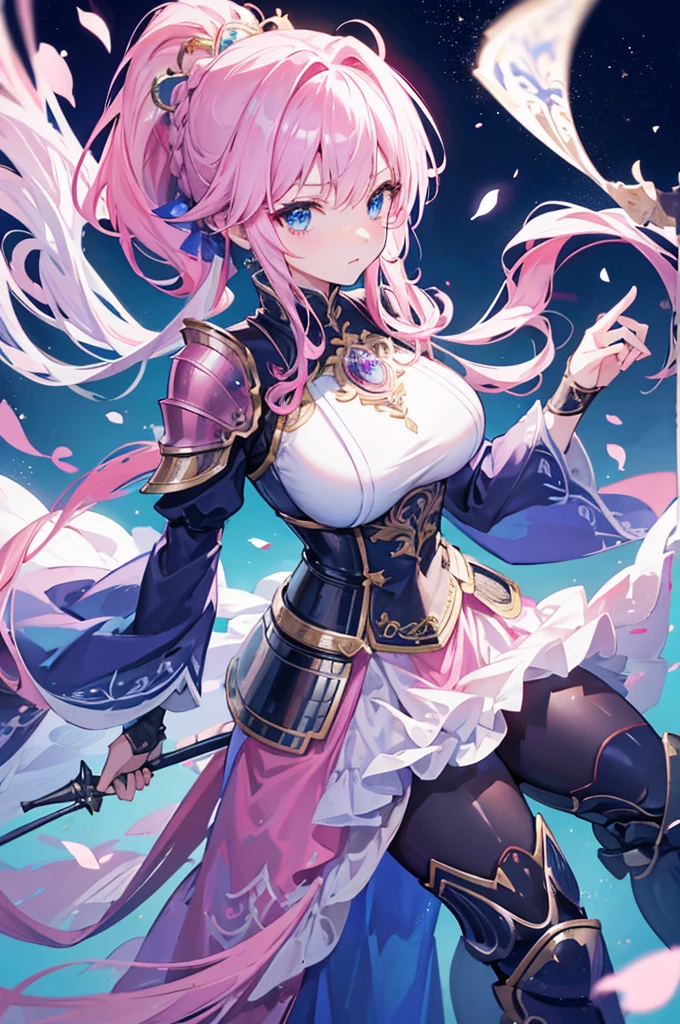 4K,high resolution,one woman,ผมpink,long ponytail,braid,blue eyes,big breasts,princess,princess騎士,knight armor,full armor,princessのティアラ,decorative ornaments,long sword,Paladin&#39;shield of,Medieval town, big breasts,Show your breasts,The cracks are clear...,((big tits))，(pubic bone), rift, visible chest, Show your breastsของคุณ, open chest,((bare breast:1.37)), I see bulging nipples.,(((large areolae:1.4,pink,The nipples are clearly visible.....)))