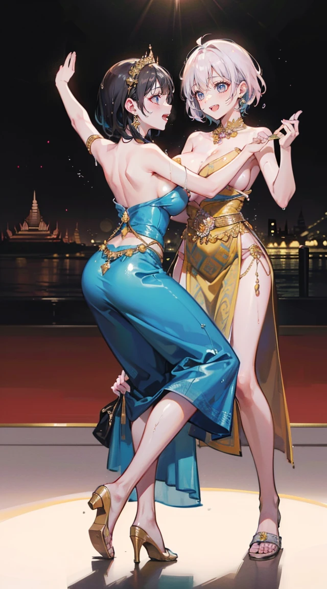 (2 young women ,beautiful woman),(เด็กหญิงshyุ 20 ปี),smile,(light green short hair),numberbility,(princess),blue student,Tall figure,((Strapless Thai dress)),low skirt,(Strapless Thai dressที่numberทีสาย),ta skirt,Show your legs,Barefoot,red carpet,prom website,(numberbility),(big tits),(Various positions),Highest quality、Highest picture quality、Masterpiece,, ,(((Umbilical drive,dance,dance,Thai dance))), (there'numberมีอะไรปิดบังจิ๋ม.), (numberมีกางเกงชั้นใน), (very good:1.2), (shy:1.2), (wet:1.2), (feel sexually happy:1.6), (Separate outfit showing tits:1.4),completely naked, number, Perfect tits, , big girl,rift, , (((2 young women))),big breasts,Show your breasts,The cracks are clear...,((big tits)),(pubic bone), rift, visible chest, Show your breastsของคุณ, open chest,((bare breast:1.37)), I see bulging nipples.,(((large areolae:1.4,pink,The nipples are clearly visible.....))),