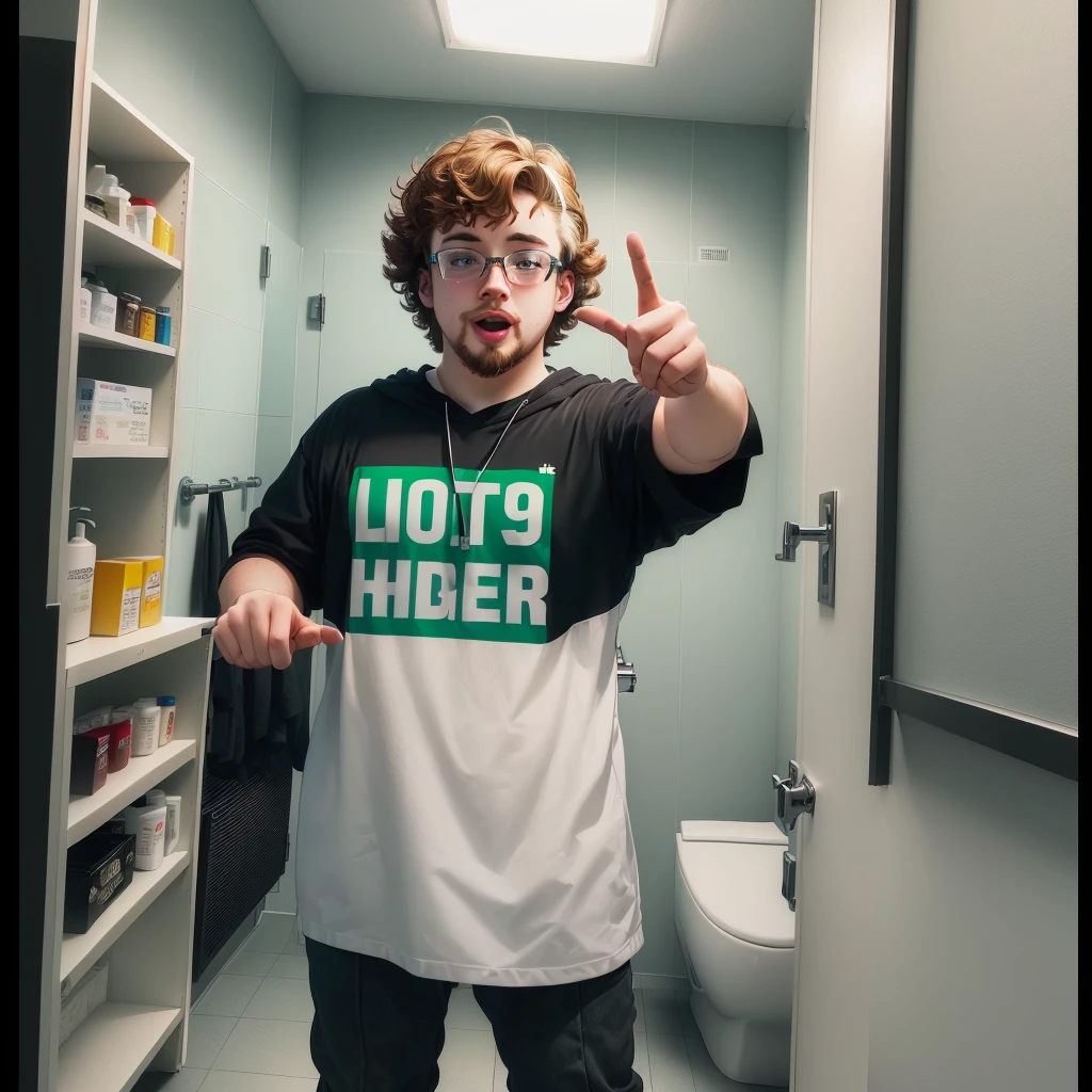 someone is showing a sign with their fingers in a bathroom, youtuber, youtube, youtube thumbnail, irish youtuber, youtube clickbait, twitch streamer / gamer ludwig, youtube video screenshot, youtube video, sam hyde, v tuber, jerma 9 8 5, jerma985, twitch streamer, trending on youtube, low quality video, video
