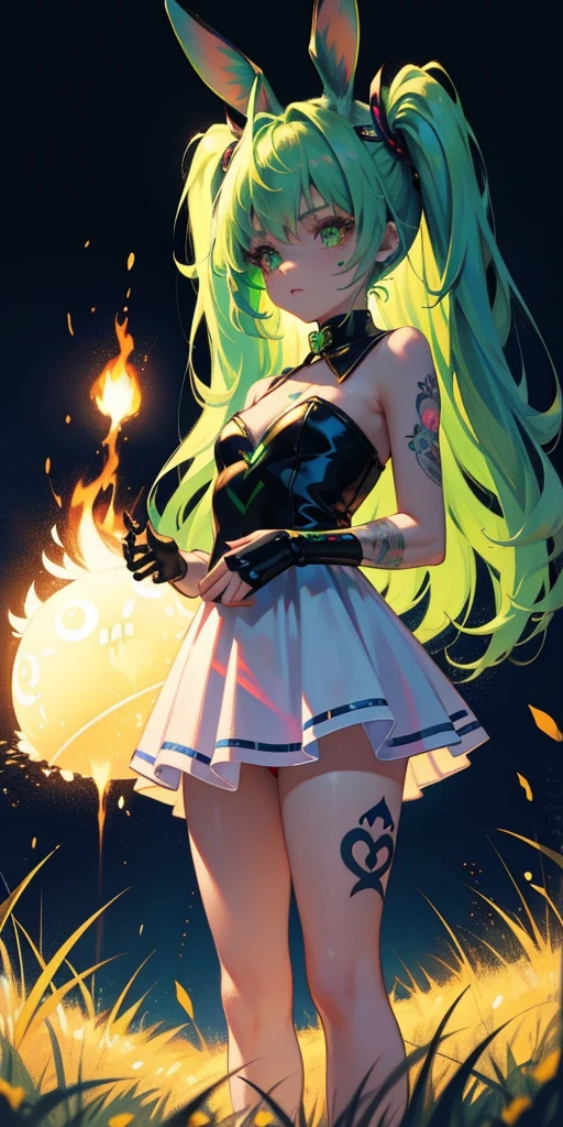 Rabbit technique , Science Fiction, Fluffy ,
1 girl, Tattoo, Glowing tattoo, Glowing eyes, Colorful glowing hair , Full body love, Green Hair,
Kawaiitech, Soft colors, Kawaii, Lovely colors,
