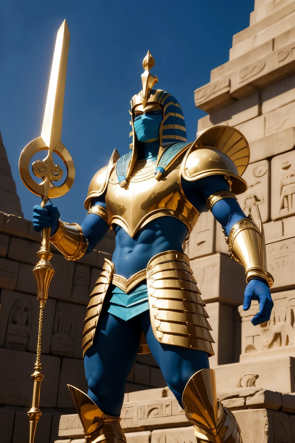 The Egyptian crocodile god Sobek with armor in the style of the anime Saint Seiya