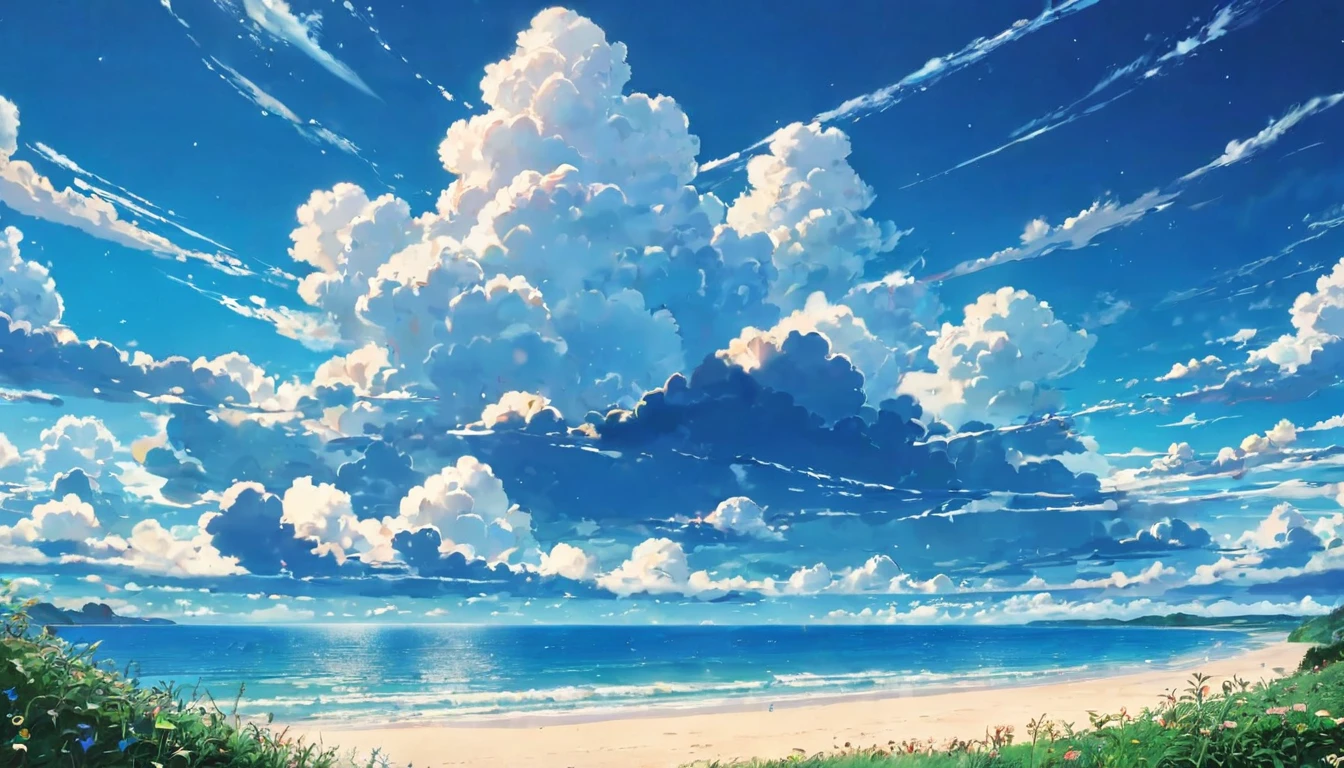 anime anime wallpapers hd anime wallpapers hd anime wallpapers hd, anime clouds, Beautiful fluffy clouds. anime, anime sky, Studio Ghibli Sky, Space Sky. by Makoto Shinkai, anime background, beautiful anime scenery, anime background art, anime beautiful peace scene, the sky is beautiful and clear, 雲の向こうにBlue sky, Blue sky, Aesthetic clouds in the sky、Ocean、beach